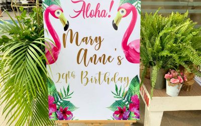 Aloha  Hawaiian Pink Flamingo Pool Party for the CEO of Navarro’s Bleaching. Hap…